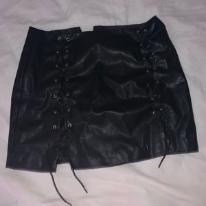 Leather tie up skirt